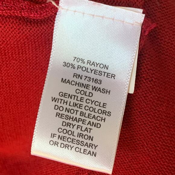 Pointelle Long Red Cardigan Sweater Open Front Folded Neckline Size Small - Picture 13 of 16